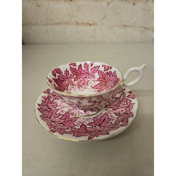 2 Coalport Maple Time Chintz Cup And Saucer Pink Mulberry Bone China 1949-1960 - Picture 2 of 6